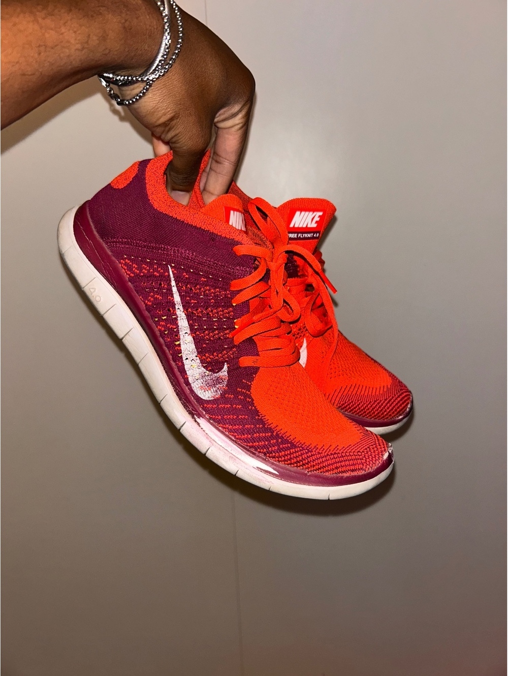 Nike Free Flyknit 4.0 Men's Sneakers Red and Burgundy Size 9